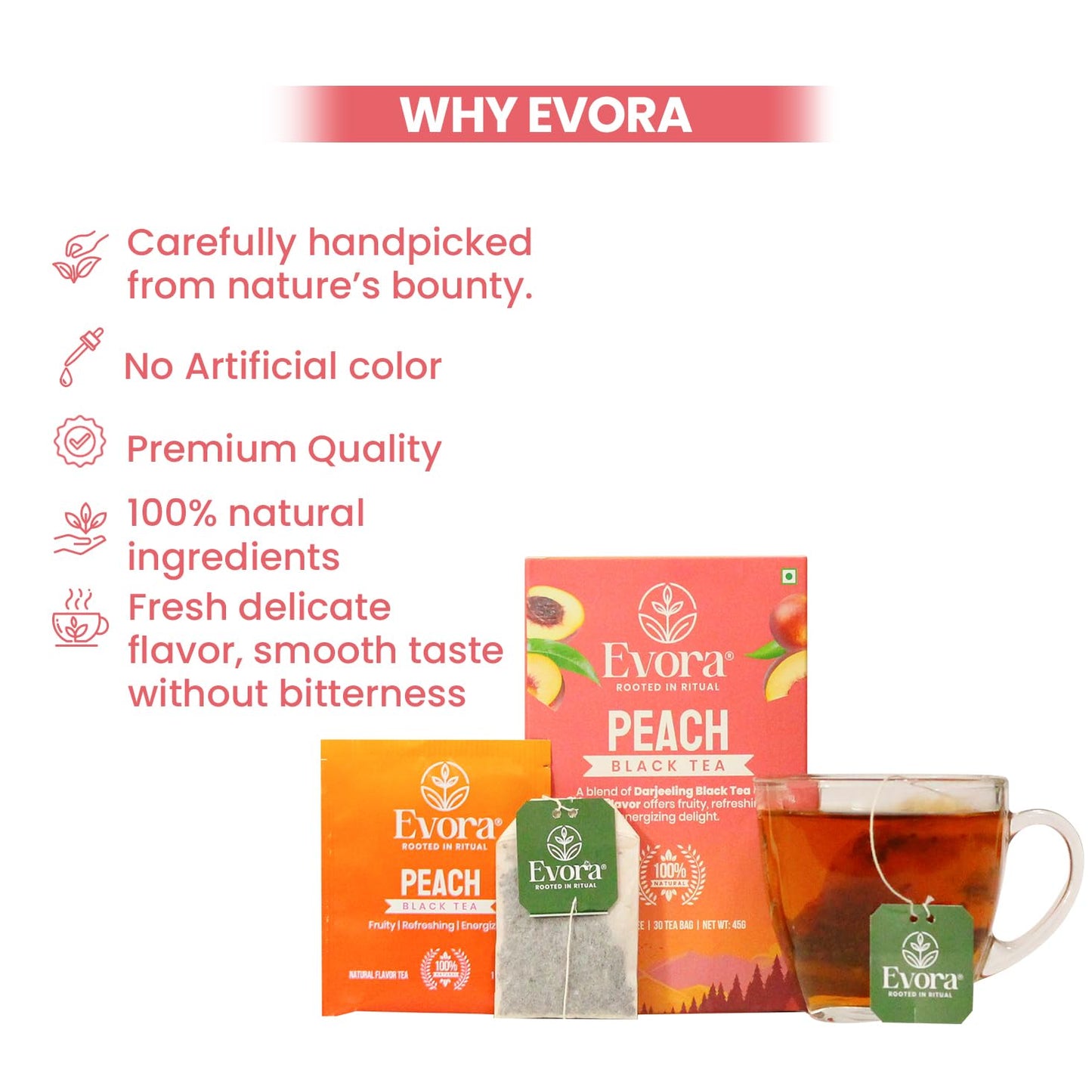 Peach Black Tea – Fruity & Energising High-Caffeine Black Tea |30 Double Chamber Teabags | Naturally Rich in Antioxidants | Refreshing Peach Flavour (30 BAGS)
