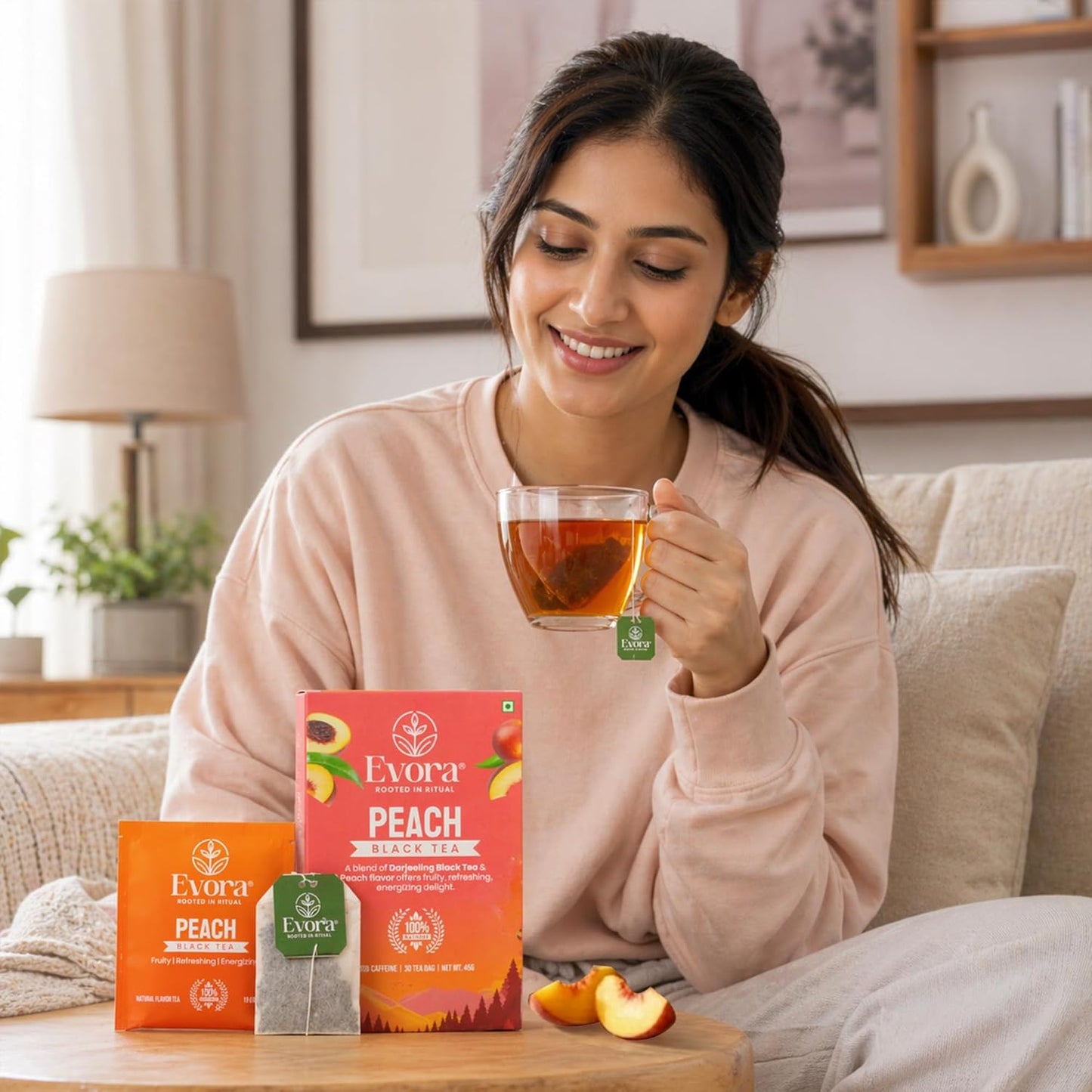 Peach Black Tea – Fruity & Energising High-Caffeine Black Tea |30 Double Chamber Teabags | Naturally Rich in Antioxidants | Refreshing Peach Flavour (30 BAGS)