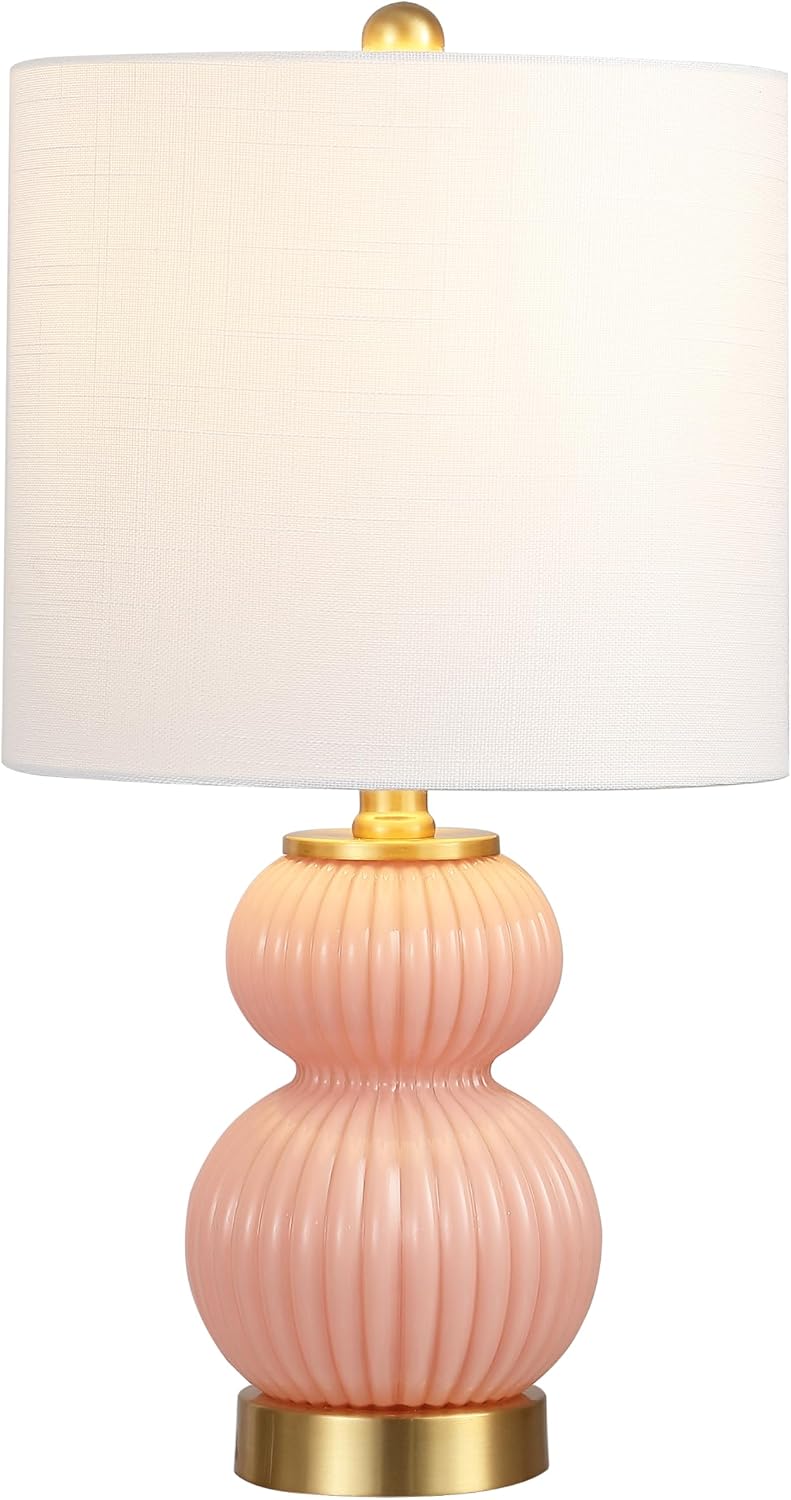 Daphne Ribbed Gourd Metal/Glass Table Lamp 20", Pink