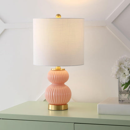Daphne Ribbed Gourd Metal/Glass Table Lamp 20", Pink