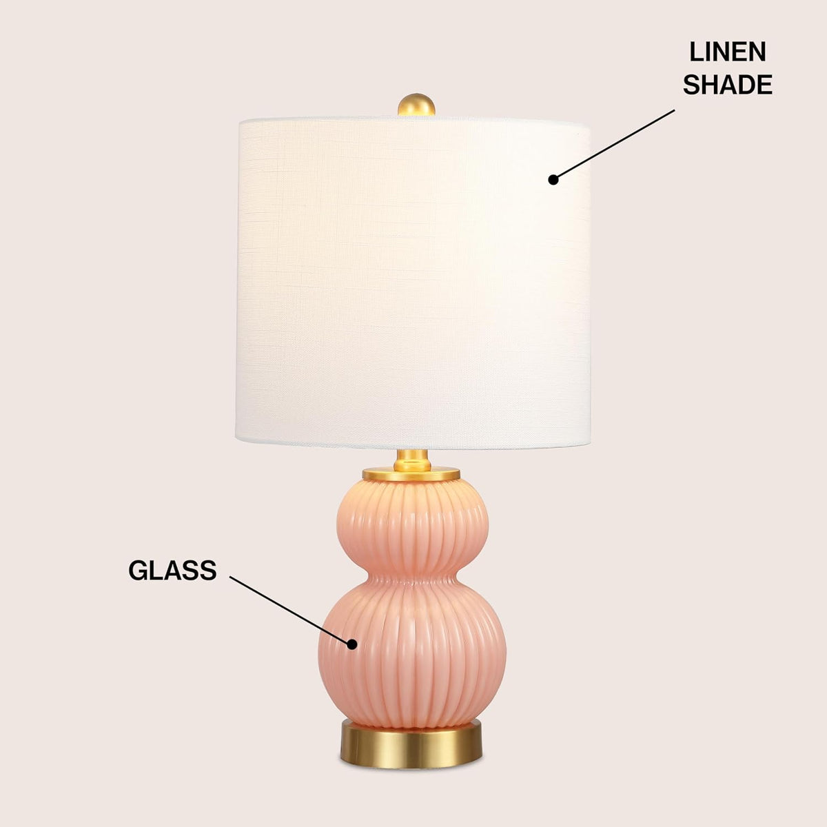 Daphne Ribbed Gourd Metal/Glass Table Lamp 20", Pink