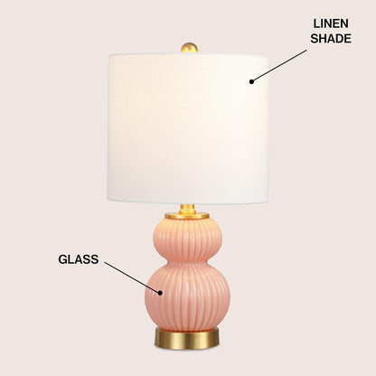 Daphne Ribbed Gourd Metal/Glass Table Lamp 20", Pink