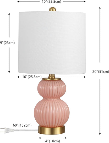 Daphne Ribbed Gourd Metal/Glass Table Lamp 20", Pink