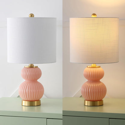 Daphne Ribbed Gourd Metal/Glass Table Lamp 20", Pink
