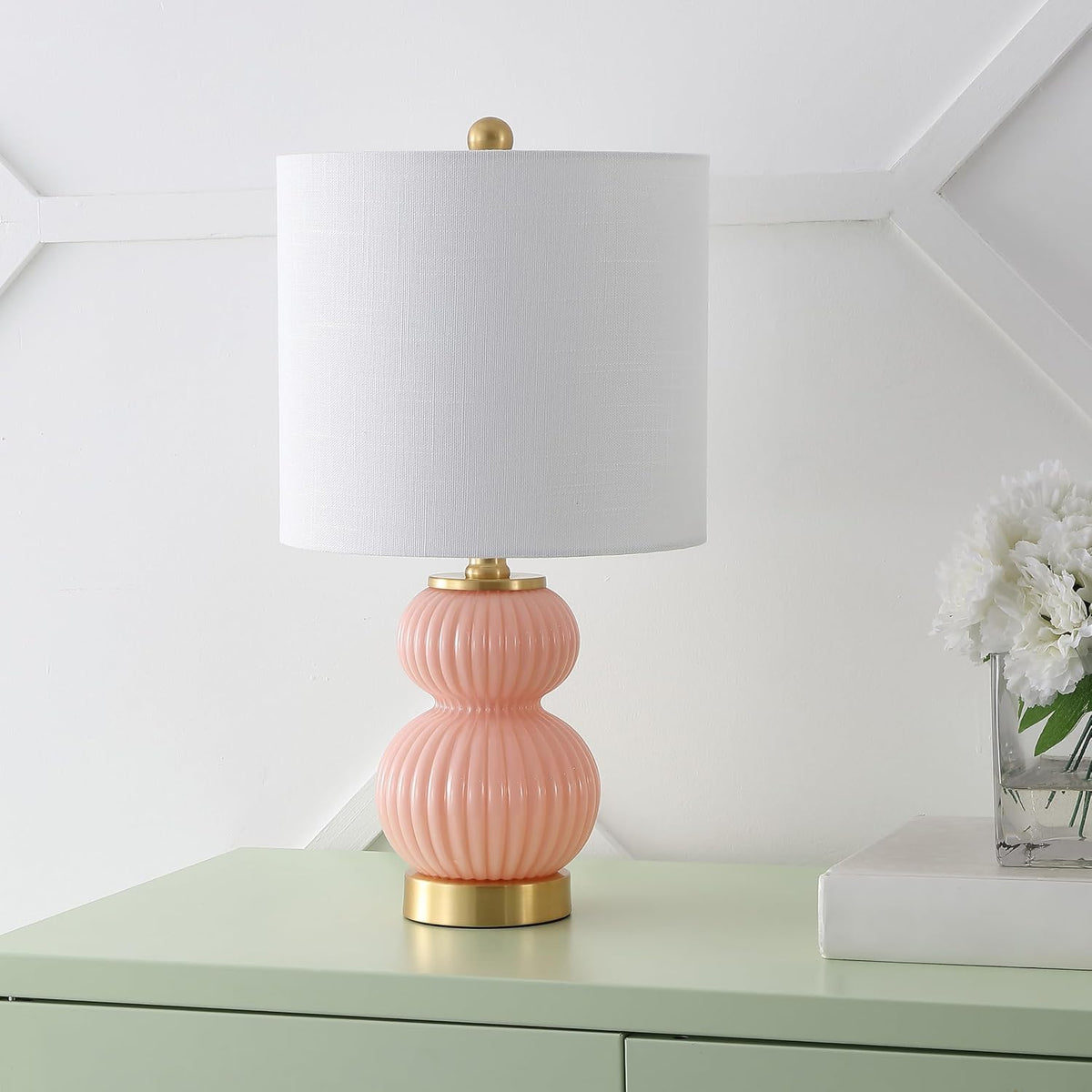 Daphne Ribbed Gourd Metal/Glass Table Lamp 20", Pink