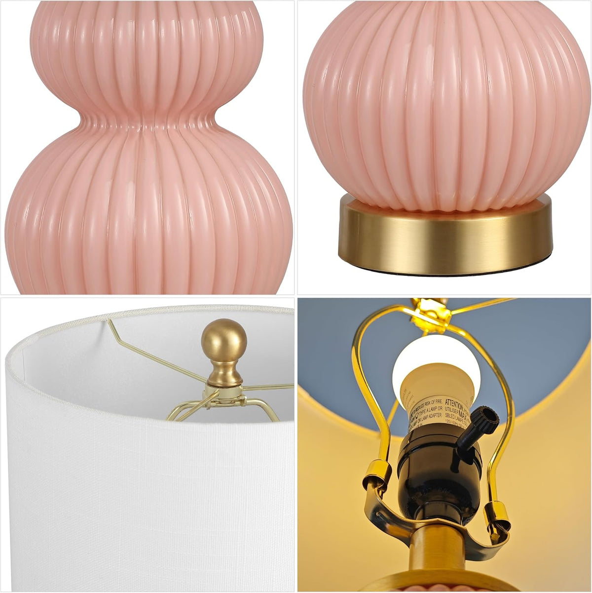 Daphne Ribbed Gourd Metal/Glass Table Lamp 20", Pink