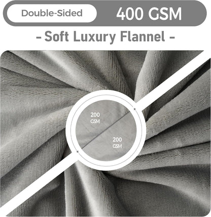 Waterproof Blanket for Couch Sofa Bed | Reversible Soft Flannel Throw Blanket for Medium Large Dogs Pet Leakproof, Protector for Crate, Travel, 50"x60", Light Grey