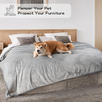 Waterproof Blanket for Couch Sofa Bed | Reversible Soft Flannel Throw Blanket for Medium Large Dogs Pet Leakproof, Protector for Crate, Travel, 50"x60", Light Grey