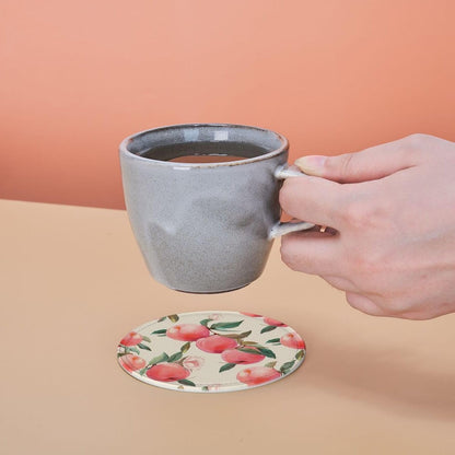 6Pcs PU Leather Coaster for Drinks, Peach Cup Coasters with Holder, Aesthetic Drink Coasters for Coffee Table, Round Coaster for Tabletop Protection 4" Cup Mat Pad