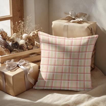 Pastel Coral Peach Throw Pillow Covers, Pink Tartan Plaid Abstract Apricot Decorative Pillow Covers Digital Printing Blended for Couch Sofa Bed Invisible Zipper 24X24 in(Set of 2)