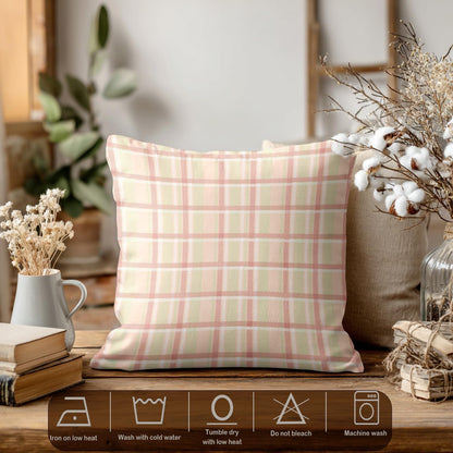 Pastel Coral Peach Throw Pillow Covers, Pink Tartan Plaid Abstract Apricot Decorative Pillow Covers Digital Printing Blended for Couch Sofa Bed Invisible Zipper 24X24 in(Set of 2)
