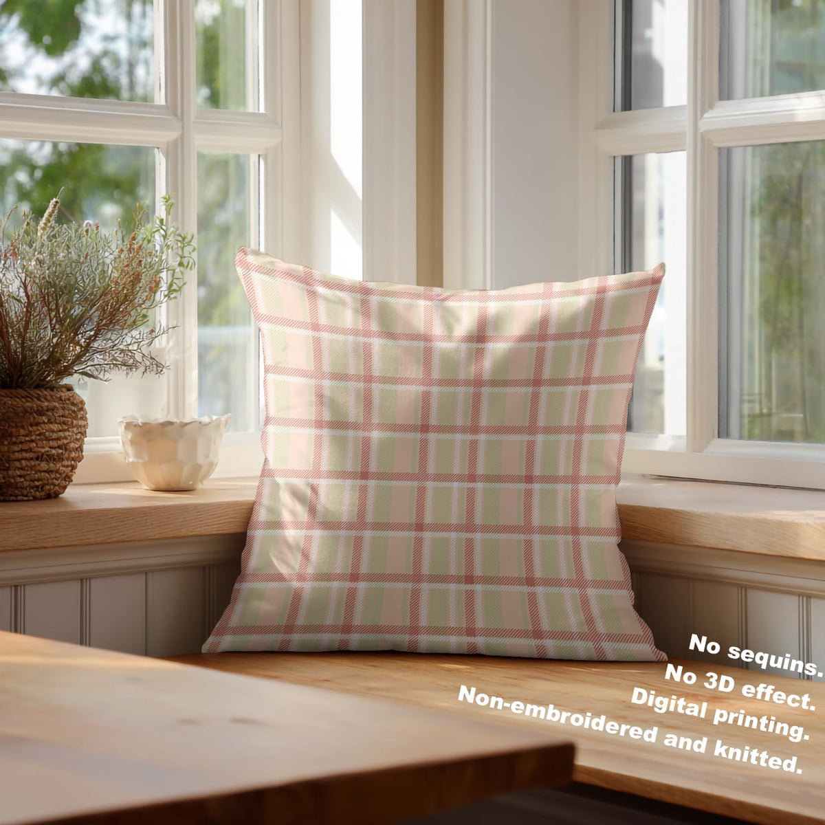 Pastel Coral Peach Throw Pillow Covers, Pink Tartan Plaid Abstract Apricot Decorative Pillow Covers Digital Printing Blended for Couch Sofa Bed Invisible Zipper 24X24 in(Set of 2)