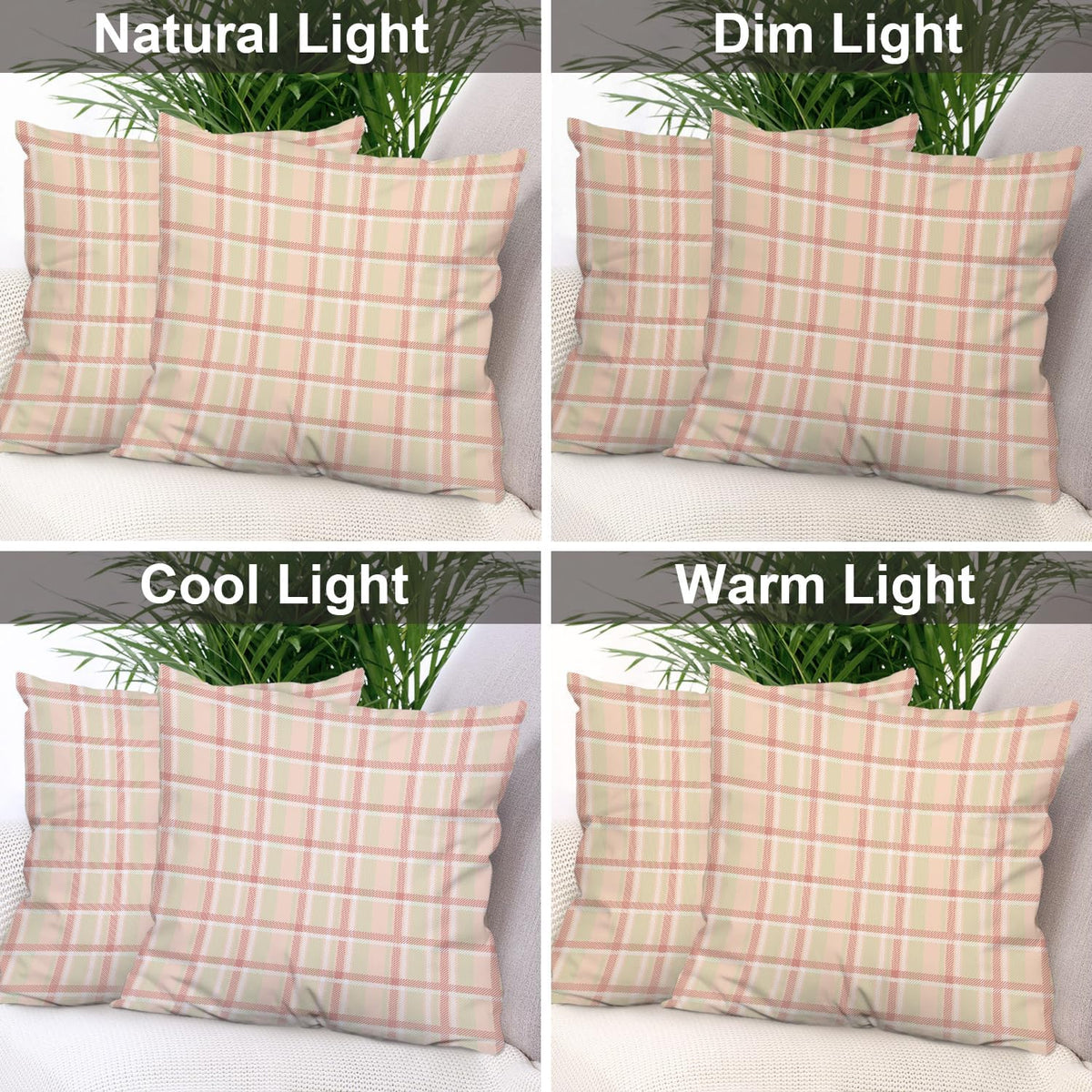 Pastel Coral Peach Throw Pillow Covers, Pink Tartan Plaid Abstract Apricot Decorative Pillow Covers Digital Printing Blended for Couch Sofa Bed Invisible Zipper 24X24 in(Set of 2)