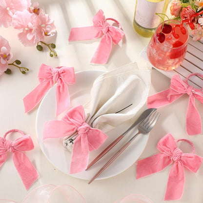 12 Pcs Bow Napkin Rings Set, Velvet Napkin Holders Buckles 4 x 4.9 Inch Serviette Rings for Family Dinner, Wedding, Party, Banquet, Table Decorations (Pink)