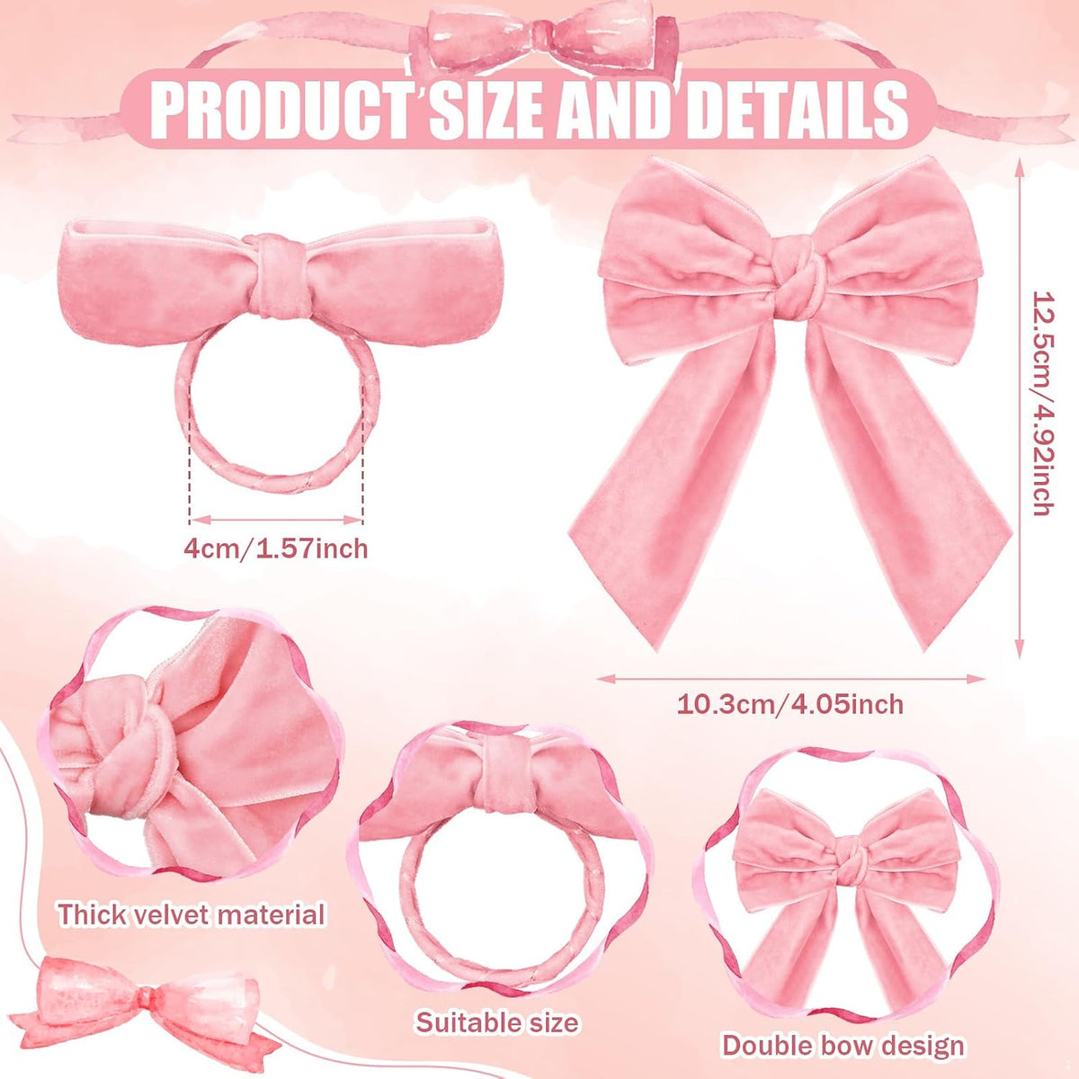 12 Pcs Bow Napkin Rings Set, Velvet Napkin Holders Buckles 4 x 4.9 Inch Serviette Rings for Family Dinner, Wedding, Party, Banquet, Table Decorations (Pink)