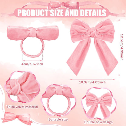 12 Pcs Bow Napkin Rings Set, Velvet Napkin Holders Buckles 4 x 4.9 Inch Serviette Rings for Family Dinner, Wedding, Party, Banquet, Table Decorations (Pink)