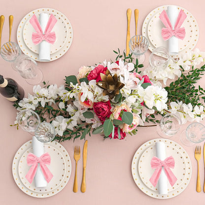 12 Pcs Bow Napkin Rings Set, Velvet Napkin Holders Buckles 4 x 4.9 Inch Serviette Rings for Family Dinner, Wedding, Party, Banquet, Table Decorations (Pink)