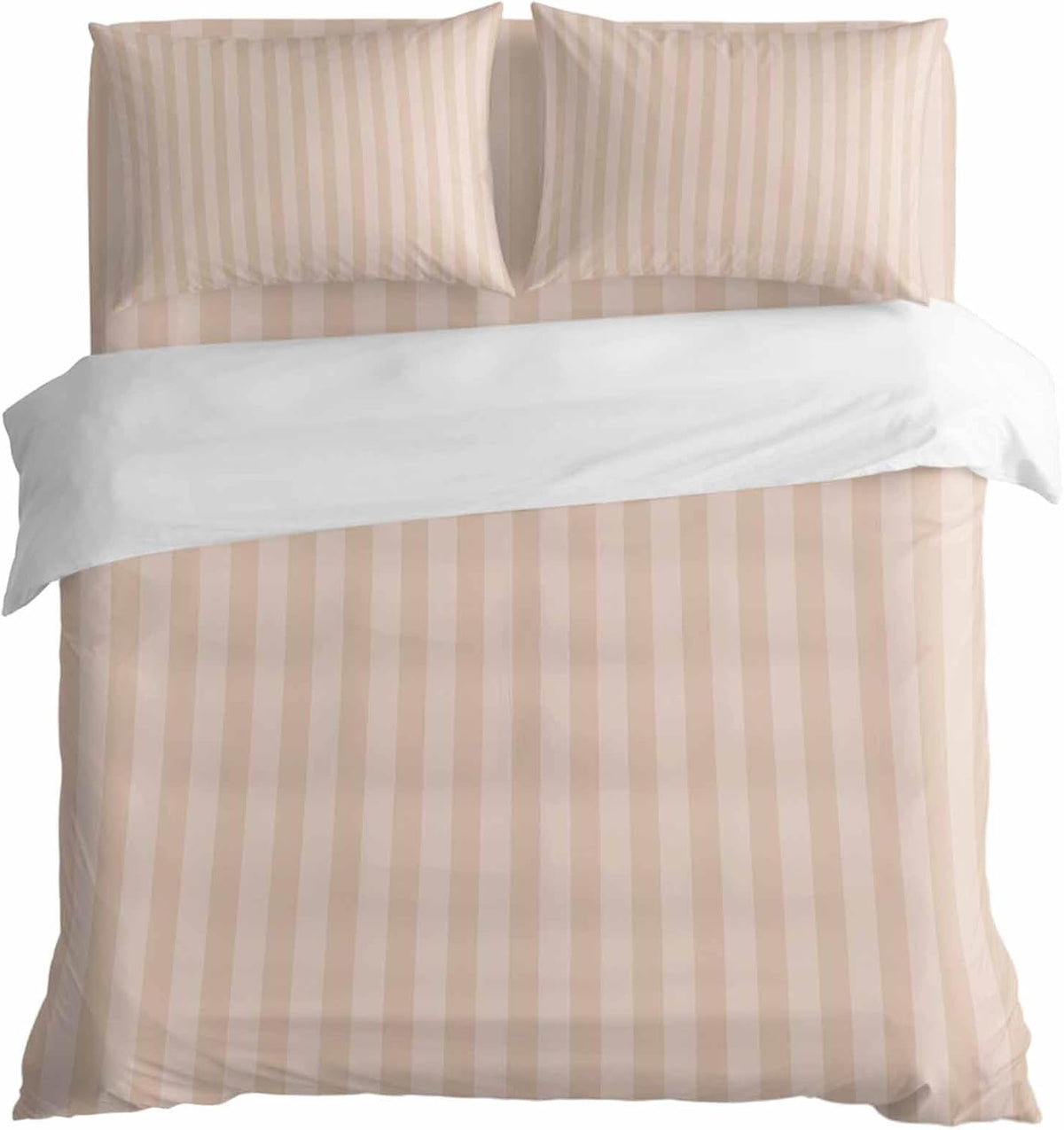 Peach Pink Stripes Duvet Cover Twin Size Bedding Set 4 Pieces, 1 Comforter/Quilt Cover and 2 Pillow Covers with Zipper Closure, 1 Bed Printed Flat Sheet Modern Vertical Lines Geometric Simple