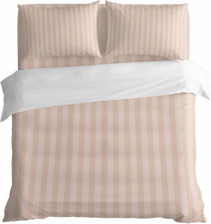 Peach Pink Stripes Duvet Cover Twin Size Bedding Set 4 Pieces, 1 Comforter/Quilt Cover and 2 Pillow Covers with Zipper Closure, 1 Bed Printed Flat Sheet Modern Vertical Lines Geometric Simple