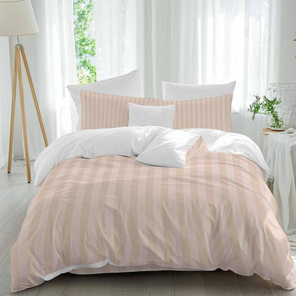 Peach Pink Stripes Duvet Cover Twin Size Bedding Set 4 Pieces, 1 Comforter/Quilt Cover and 2 Pillow Covers with Zipper Closure, 1 Bed Printed Flat Sheet Modern Vertical Lines Geometric Simple