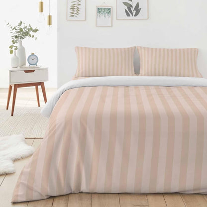 Peach Pink Stripes Duvet Cover Twin Size Bedding Set 4 Pieces, 1 Comforter/Quilt Cover and 2 Pillow Covers with Zipper Closure, 1 Bed Printed Flat Sheet Modern Vertical Lines Geometric Simple