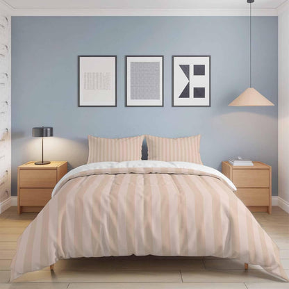 Peach Pink Stripes Duvet Cover Twin Size Bedding Set 4 Pieces, 1 Comforter/Quilt Cover and 2 Pillow Covers with Zipper Closure, 1 Bed Printed Flat Sheet Modern Vertical Lines Geometric Simple