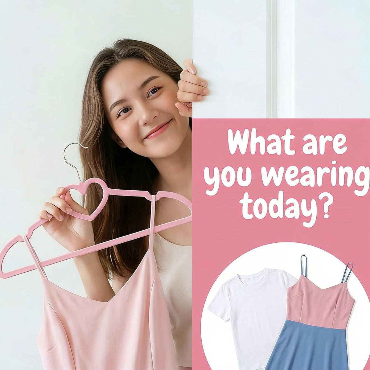 50 Pcs Pink & White Plastic Hangers, Cute Heart Slim Hanger with 360 Degree Swivel Hook, Strong Clothes Hangers with Stackable Hanging Design for Dress, Shirt, Coat