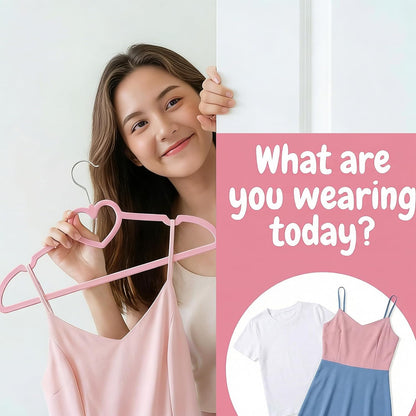50 Pcs Pink & White Plastic Hangers, Cute Heart Slim Hanger with 360 Degree Swivel Hook, Strong Clothes Hangers with Stackable Hanging Design for Dress, Shirt, Coat