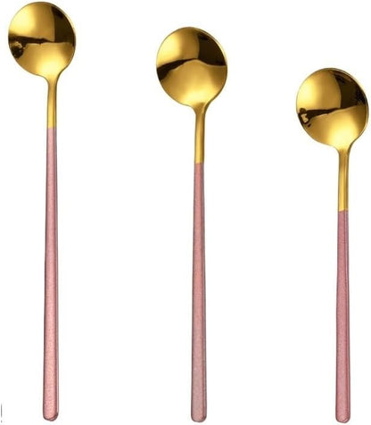 Flatware Silverware Set, 3/12/18/24/30/36pcs 304 Stainless Steel Coffee Spoon Set - Small Round Mixing Spoon for Honey/Mug, Korean Souvenir, Tableware Cutlery Set(Pink Gold,1 Piece)