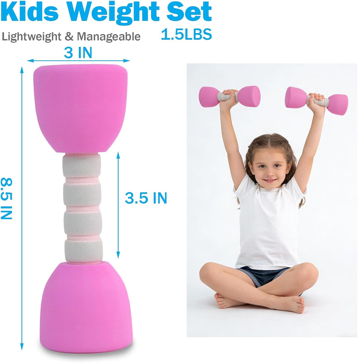 Kids Weight Set - A Pair of 2 Dumbbells for Toddler Childrens Exercise - Foam Dumbbell 1.5lbs Weights Workout Equipment