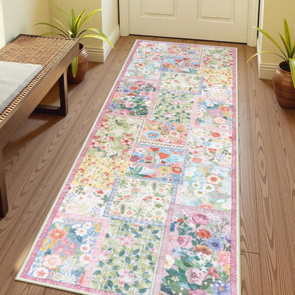 Pink 2 x 6 Runner Rug for Hallways, Patchwork Washable Rug for Bedroom, Non Slip Pink Runner Rugs for Entryway Bathroom Hardwood Floor 6ft, Neutral Low Pile Kitchen Floor Rugs