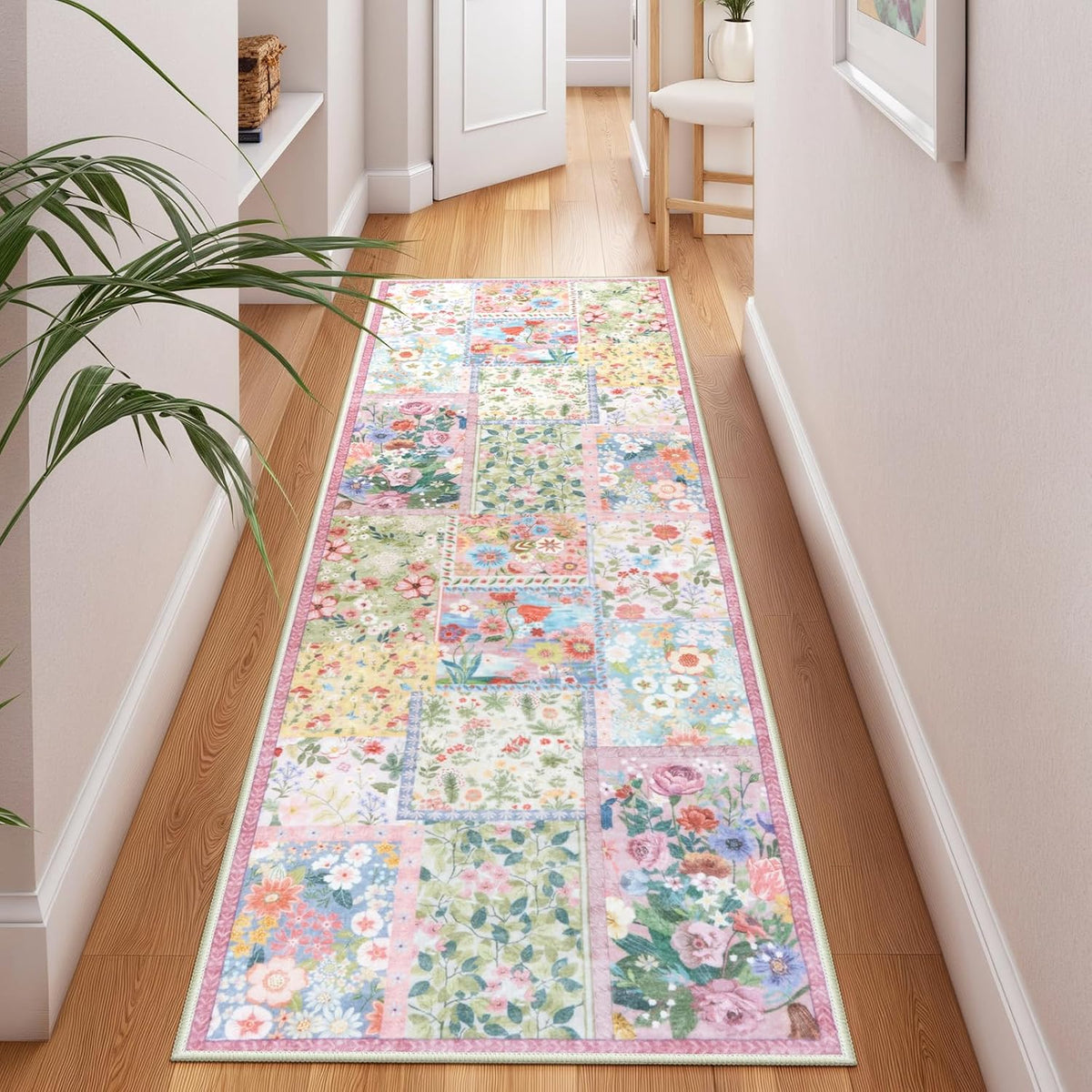 Pink 2 x 6 Runner Rug for Hallways, Patchwork Washable Rug for Bedroom, Non Slip Pink Runner Rugs for Entryway Bathroom Hardwood Floor 6ft, Neutral Low Pile Kitchen Floor Rugs