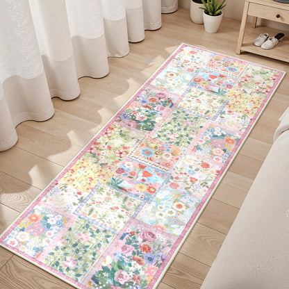 Pink 2 x 6 Runner Rug for Hallways, Patchwork Washable Rug for Bedroom, Non Slip Pink Runner Rugs for Entryway Bathroom Hardwood Floor 6ft, Neutral Low Pile Kitchen Floor Rugs