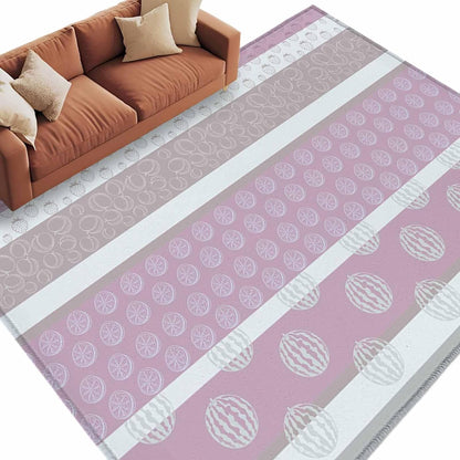 5'x8' Area Rug for Living Room, Farm Fruits Washable Non-Slip Rugs for Bedroom Nursery Dining Room, Watermelon Lemons Peach Pink Grey Striped Low-Pile Kitchen Carpet Large Entryway Rugs
