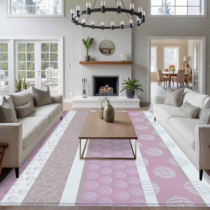 5'x8' Area Rug for Living Room, Farm Fruits Washable Non-Slip Rugs for Bedroom Nursery Dining Room, Watermelon Lemons Peach Pink Grey Striped Low-Pile Kitchen Carpet Large Entryway Rugs