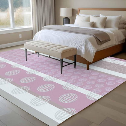 5'x8' Area Rug for Living Room, Farm Fruits Washable Non-Slip Rugs for Bedroom Nursery Dining Room, Watermelon Lemons Peach Pink Grey Striped Low-Pile Kitchen Carpet Large Entryway Rugs