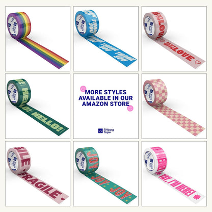 Cute Decorative Packing Tape - Sent with Love Handwritten Script Pink Red Heart, Fun Cute Designer Printed Packaging and Shipping Box Tape, 1.88" x 110 Yards (330 feet)