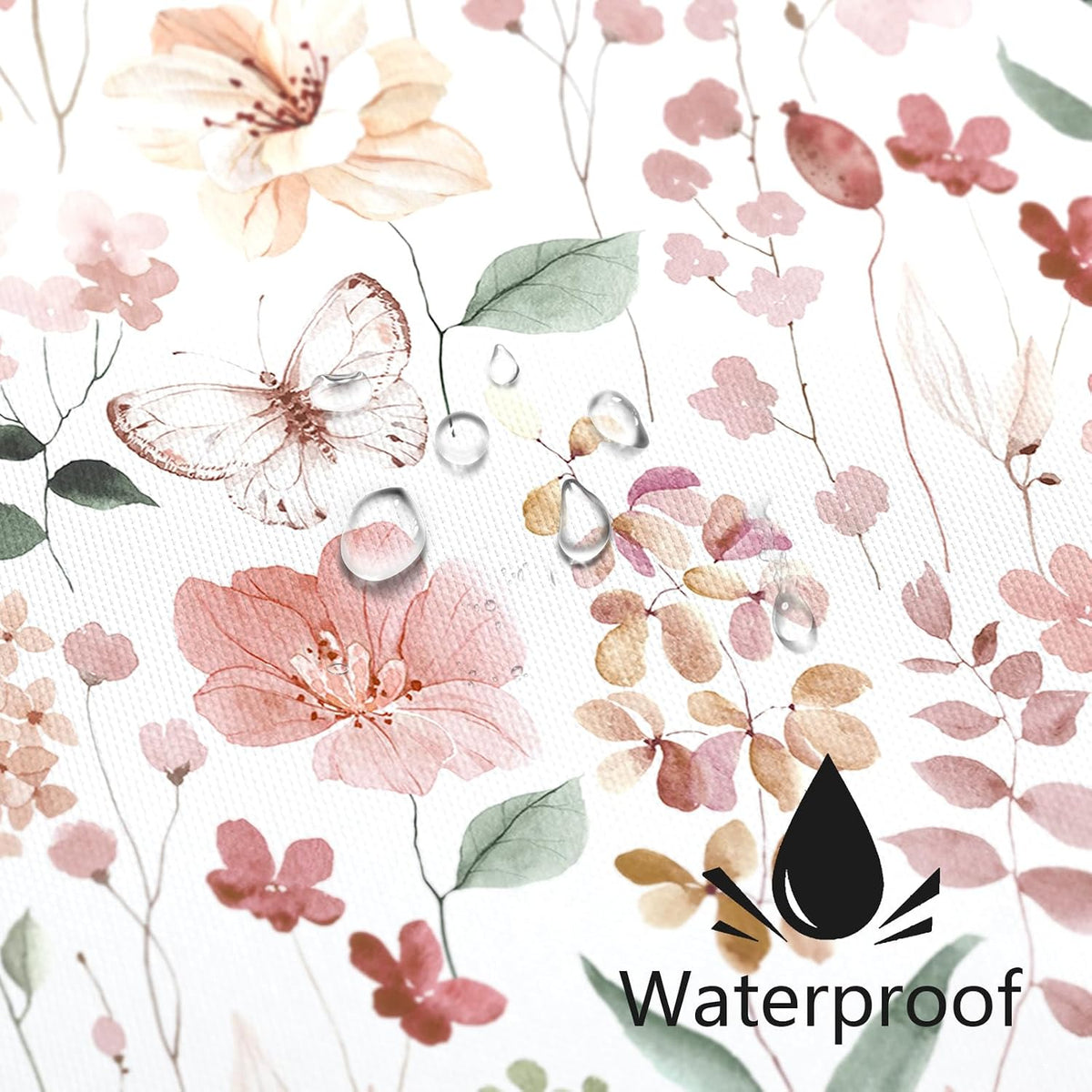 Coral Pink Cute Floral Botanical Fabric Shower Curtains for Bathroom 72x72