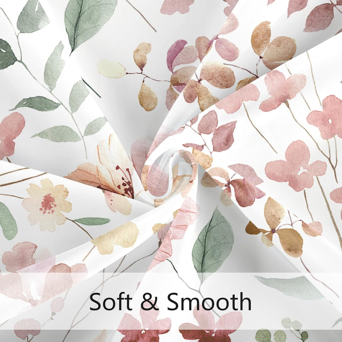 Coral Pink Cute Floral Botanical Fabric Shower Curtains for Bathroom 72x72