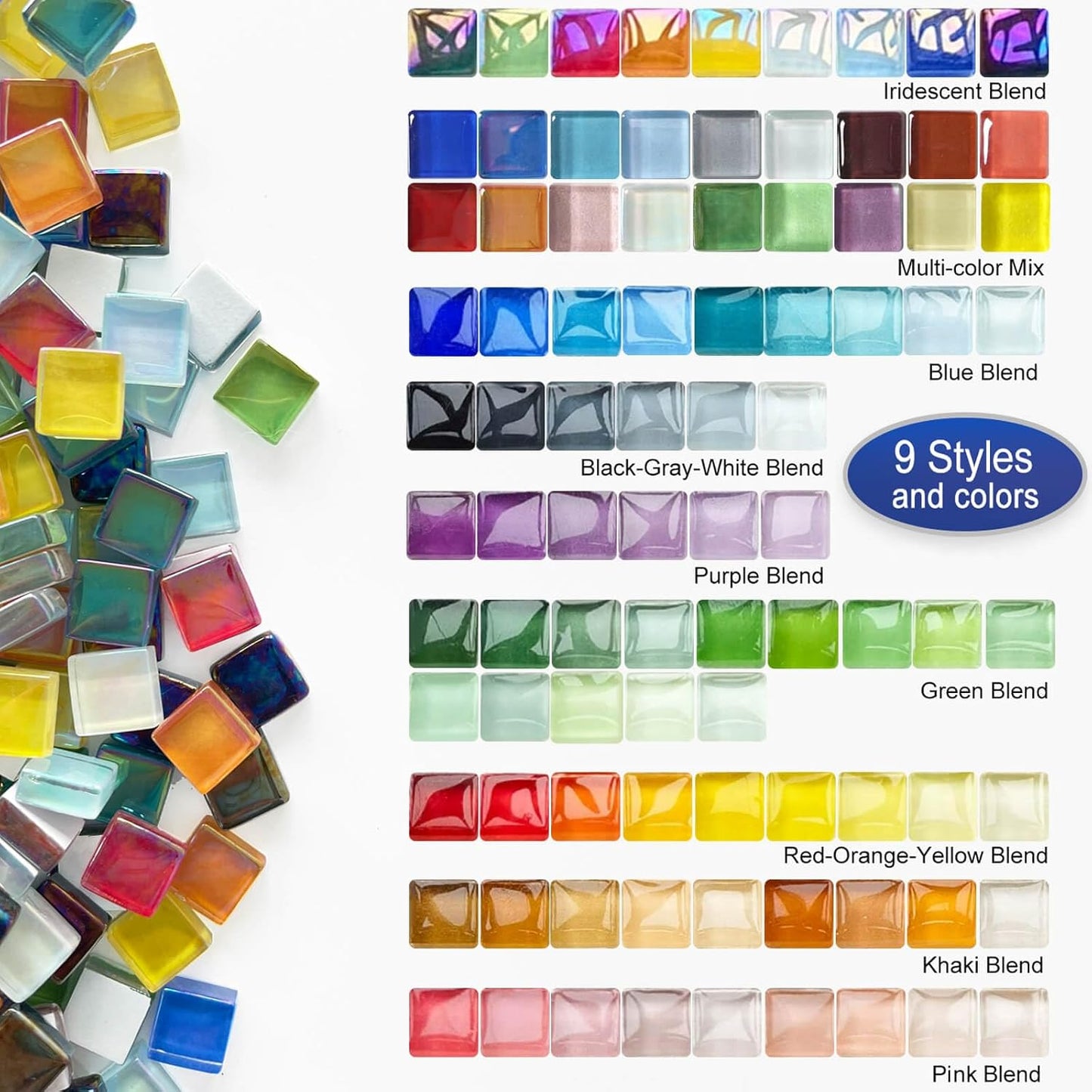 1200pcs Pink Mix Crystal Glass Mosaic Tiles – 0.4 Inch Square Bulk Mosaic Supplies for Crafts & DIY Projects