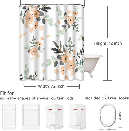 Shower Curtain, for Bathroom Decor 72 x 72 Inch, Floral Rose Peach