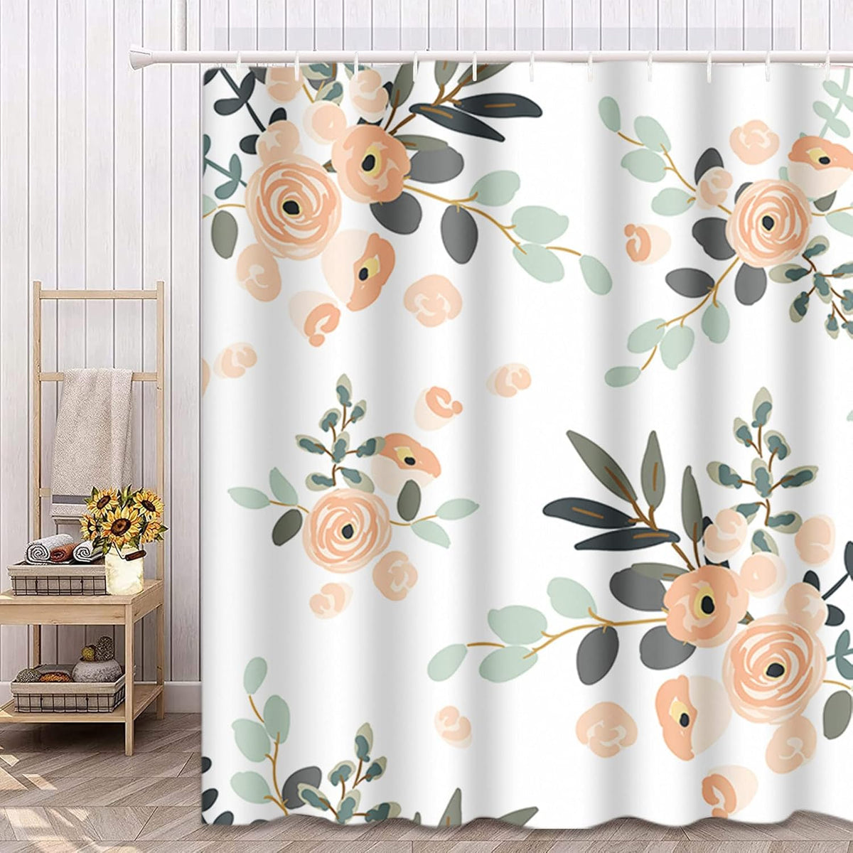 Shower Curtain, for Bathroom Decor 72 x 72 Inch, Floral Rose Peach