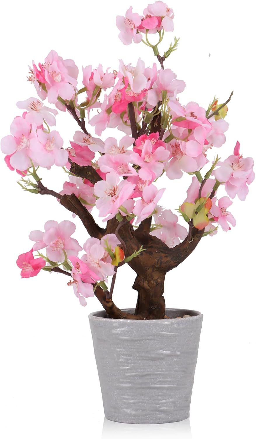 Artificial Pink Cherry Blossom Potted,13" Tall Fake Bonsai Flowers Tree,Lifelike Floral Faux Plants,Realistic Decorative Flowers Potted,Spring Decoration Home Office Desk Decor
