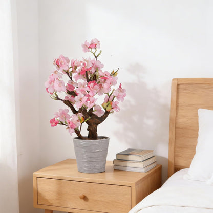 Artificial Pink Cherry Blossom Potted,13" Tall Fake Bonsai Flowers Tree,Lifelike Floral Faux Plants,Realistic Decorative Flowers Potted,Spring Decoration Home Office Desk Decor