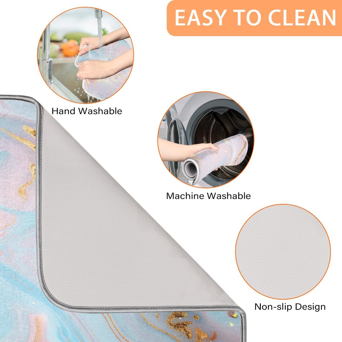 Light Blue Pink Gold Marble Dish Drying Mat, 18"x24", Absorbent Drying Mat for Kitchen Counter, Dish Drying Pad for Dishes Utensils Pots and Pans