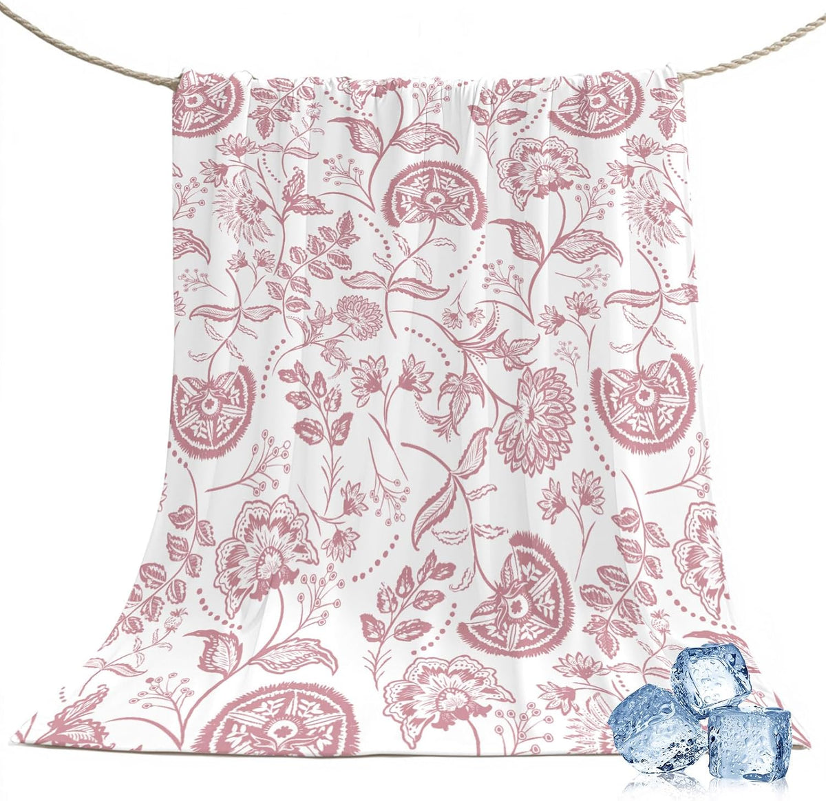 40"x60" Lap Cooling Blanket Pink Floral Ice Silk Lightweight Breathable Soft Summer Blanket for Hot Sleepers Couch Bed Sofa Camping Farmhouse
