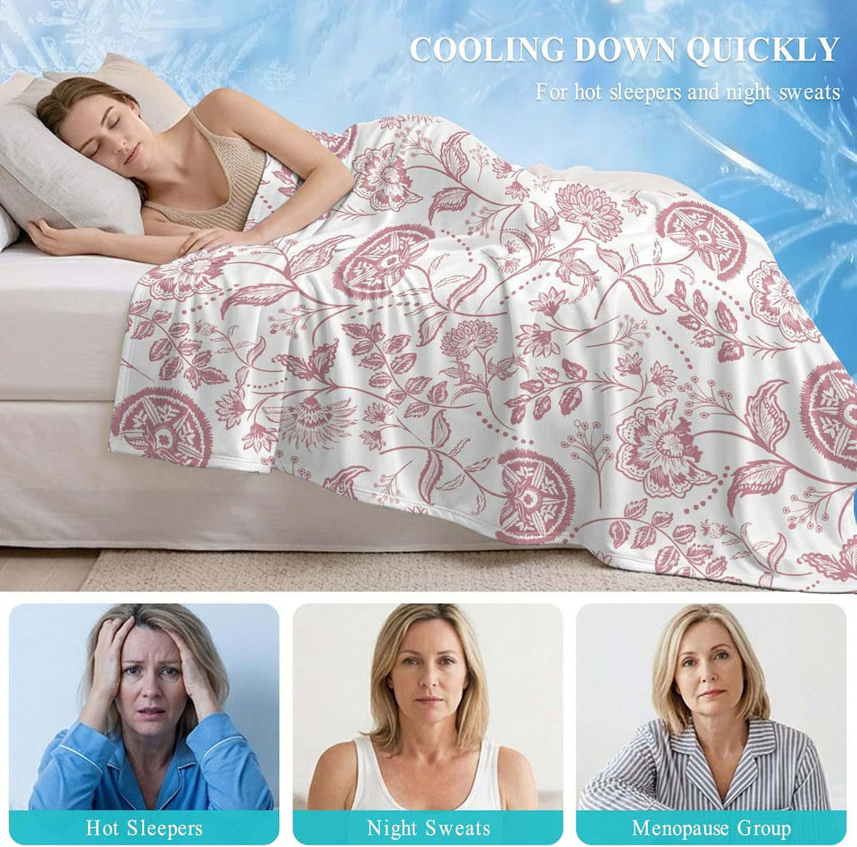 40"x60" Lap Cooling Blanket Pink Floral Ice Silk Lightweight Breathable Soft Summer Blanket for Hot Sleepers Couch Bed Sofa Camping Farmhouse