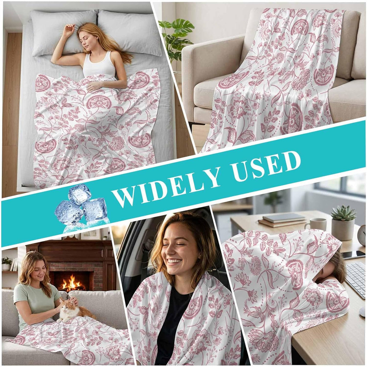 40"x60" Lap Cooling Blanket Pink Floral Ice Silk Lightweight Breathable Soft Summer Blanket for Hot Sleepers Couch Bed Sofa Camping Farmhouse