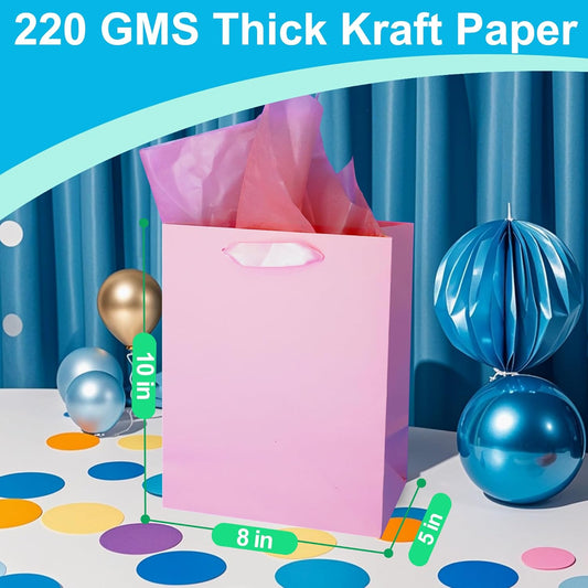 4 Pcs Medium Pink Gift Bags: 8x5x10 Inches Gift bags With Handles Party Favor Bags With 8 Tissue Paper For Party,Birthday,Baby Shower,Wedding（Pink）