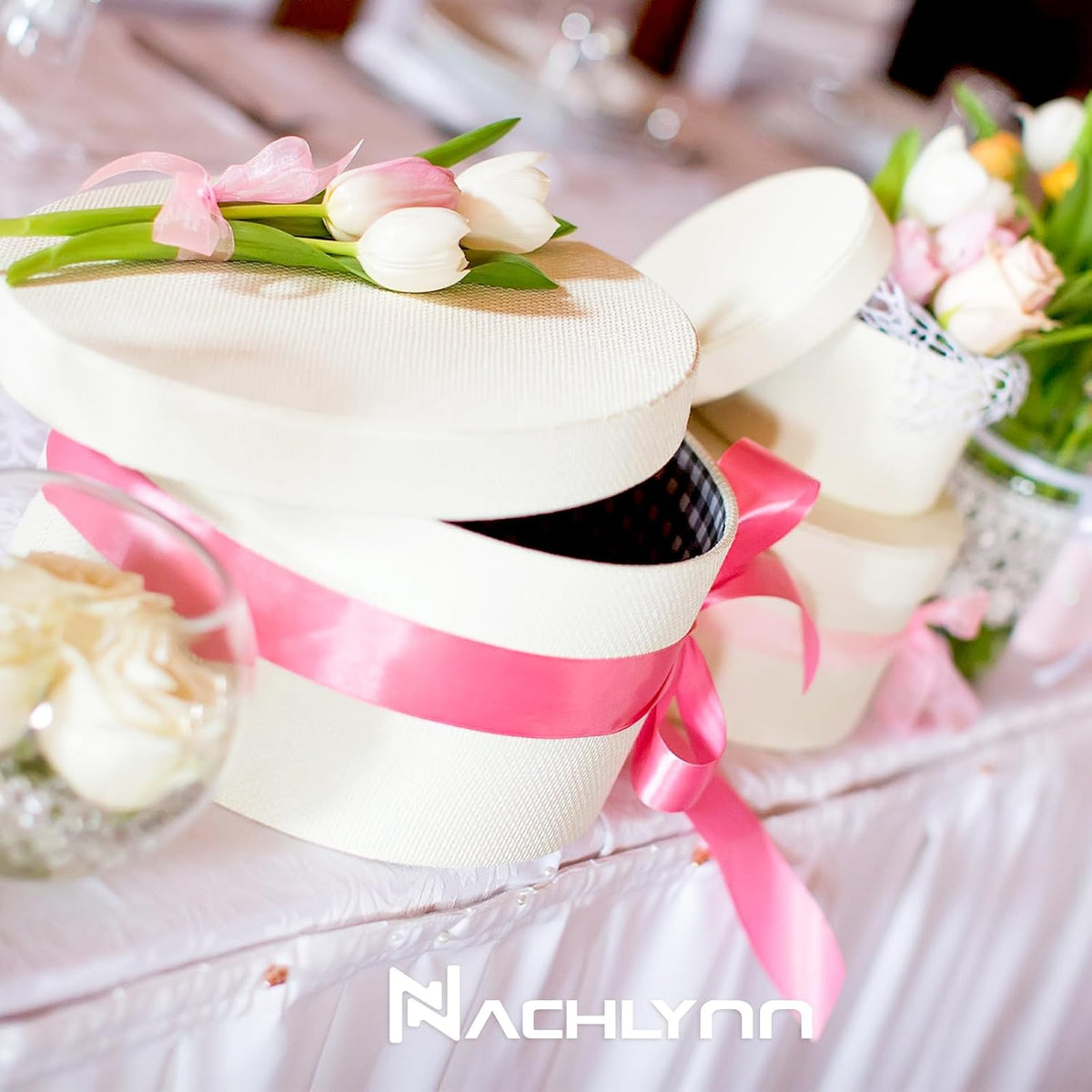 NACHLYNN 150 Yards Pink Satin Ribbon 1 inch Wide Polyester Fabric Ribbon Use for Gift Wrap Wedding Bridal Baby Shower Bows Valentine's Day Decor